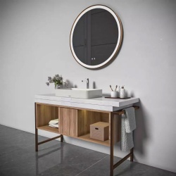 Freestanding bathroom vanities with round mirror
