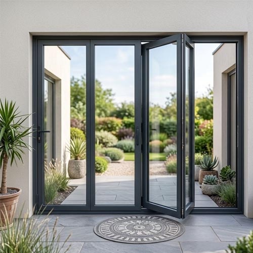 Aluminum folding door with multi-panel configuration