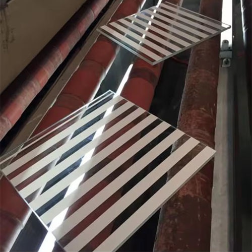 Architectural tempered safety glass with acid etched stripes