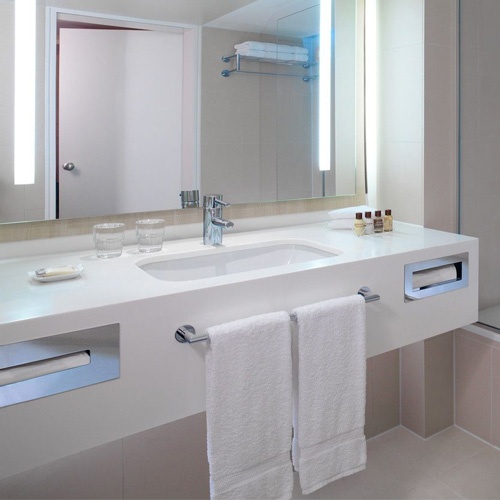 White Artificial Stone Bath Vanities with Towel Bar