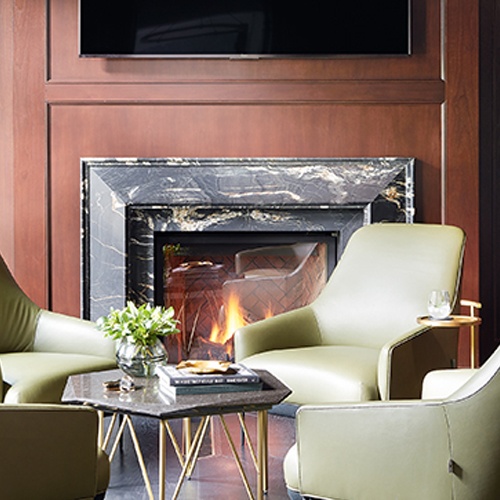 black honed Belvedere granite fireplace surround