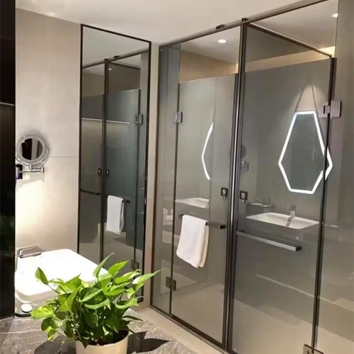 hotel interior bathroom glass separation wall