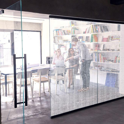 Privacy and Light Using Fabric Glass in Partitions Room Dividers and Doors