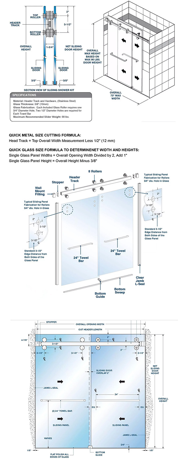 frameless glass shower door specification and assembly