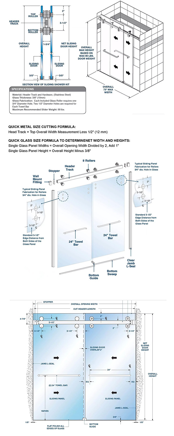  Barn Door Style Glass Shower Door for Hotel Bathroom Shower