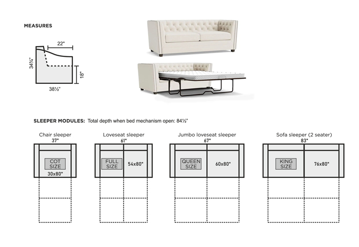 sleeper sofa size chart