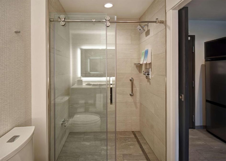 frameless glass shower door barn door style