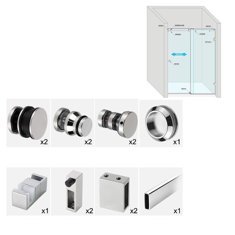 Serenity shower door hardware kit inline layout