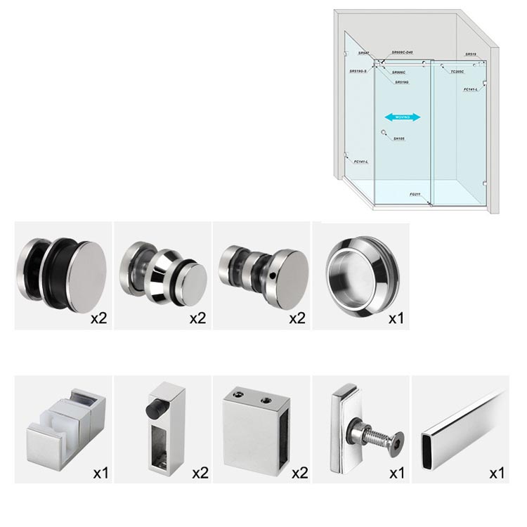 Serenity shower door hardware 90 degree return layout