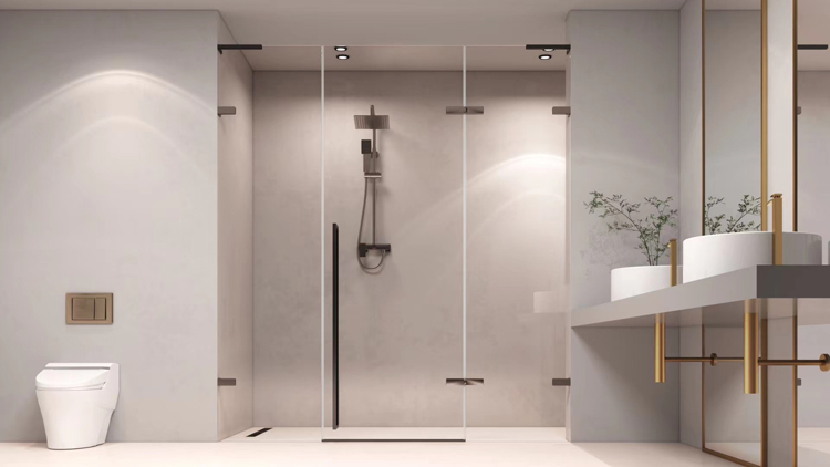 Modern inline frameless glass shower door