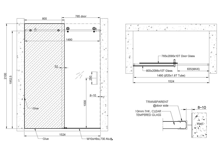 glass shower door shop drawing