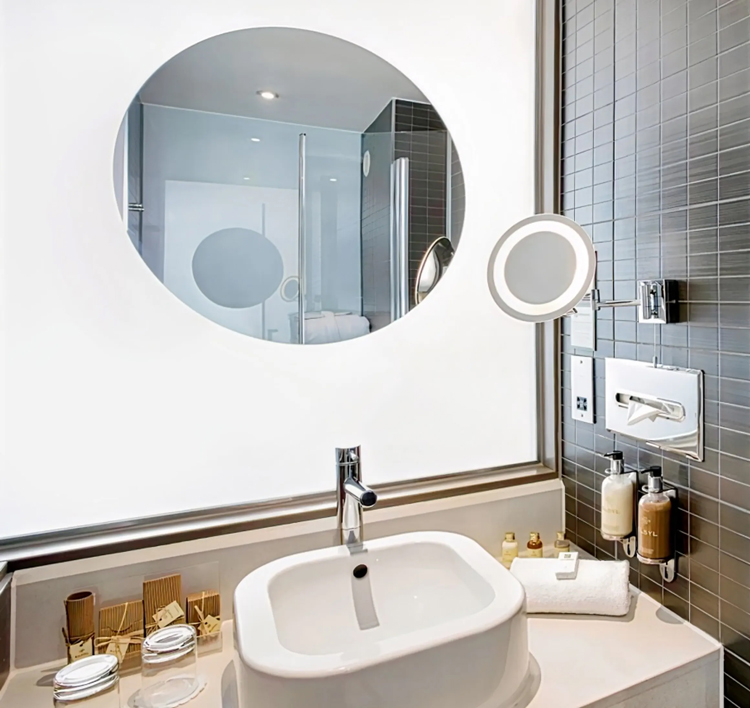 Hotel magnifying makeup mirror for hotel bathroom