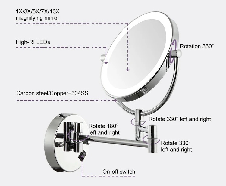 magnifying makeup mirror specification