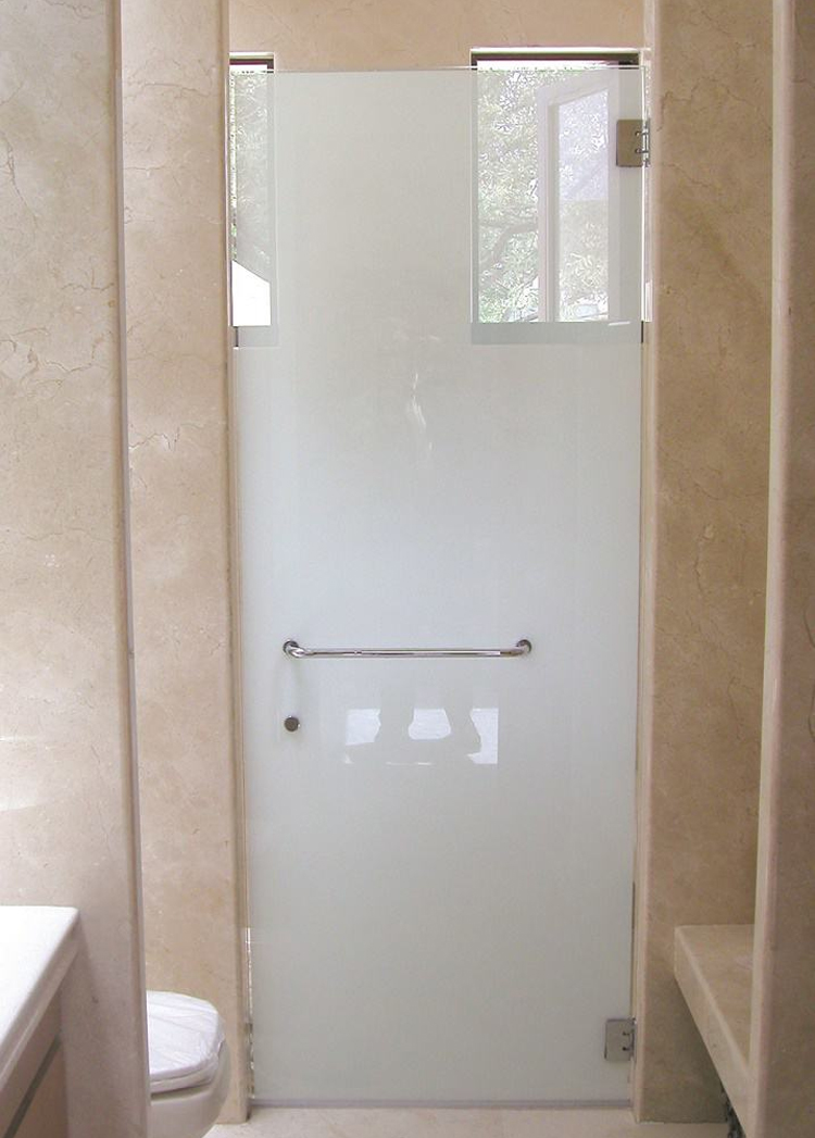 bathroom door by frosted glass