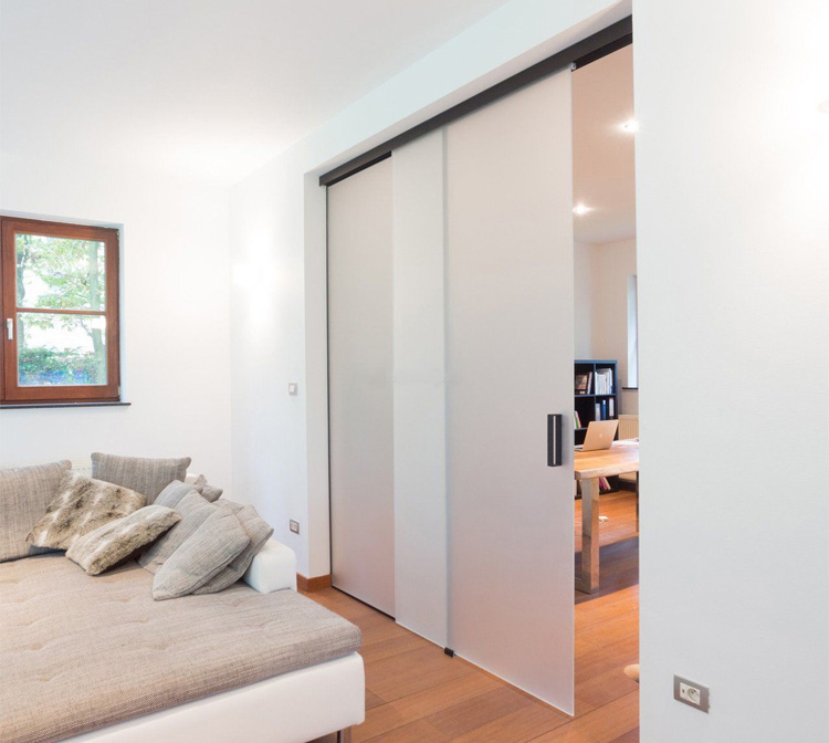 interior sliding partition and door with frosted glass panel