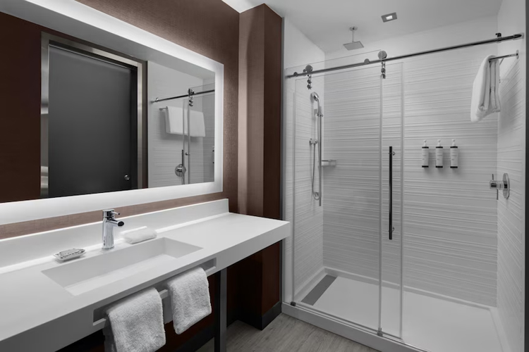 solid surface bath vanity and shower tray