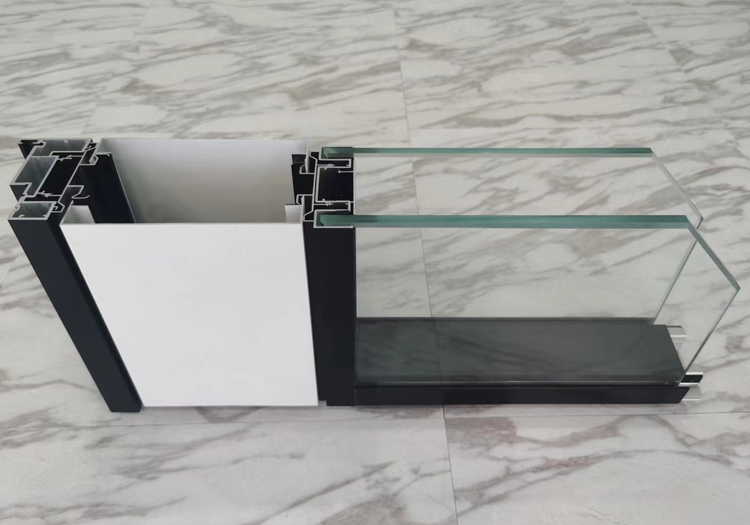 Sectional detail of aluminum glass interior partition