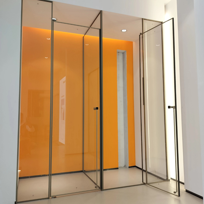 Architectural glass shower and metal frame