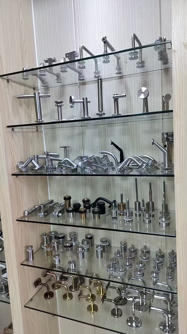 Glass Fitting for Shower Railing and Facade
