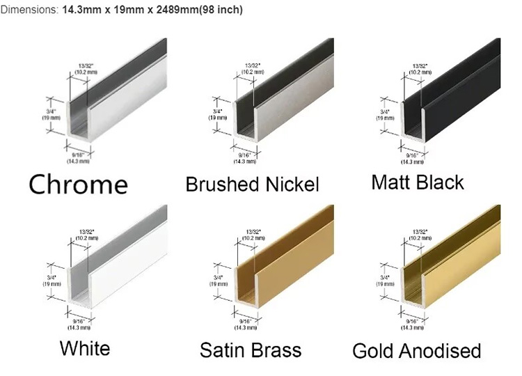 anodized aluminum U channel to fix the stationary glass pane