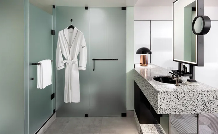 Glass and mirror for W hotel bathroom in Toronto Canada