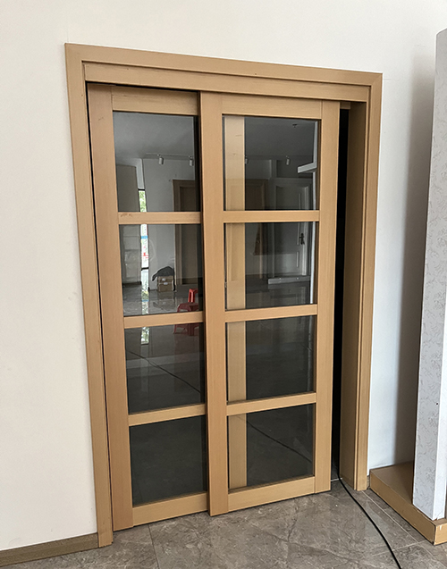 Modern sliding wood frame glass door for kitchen entrance