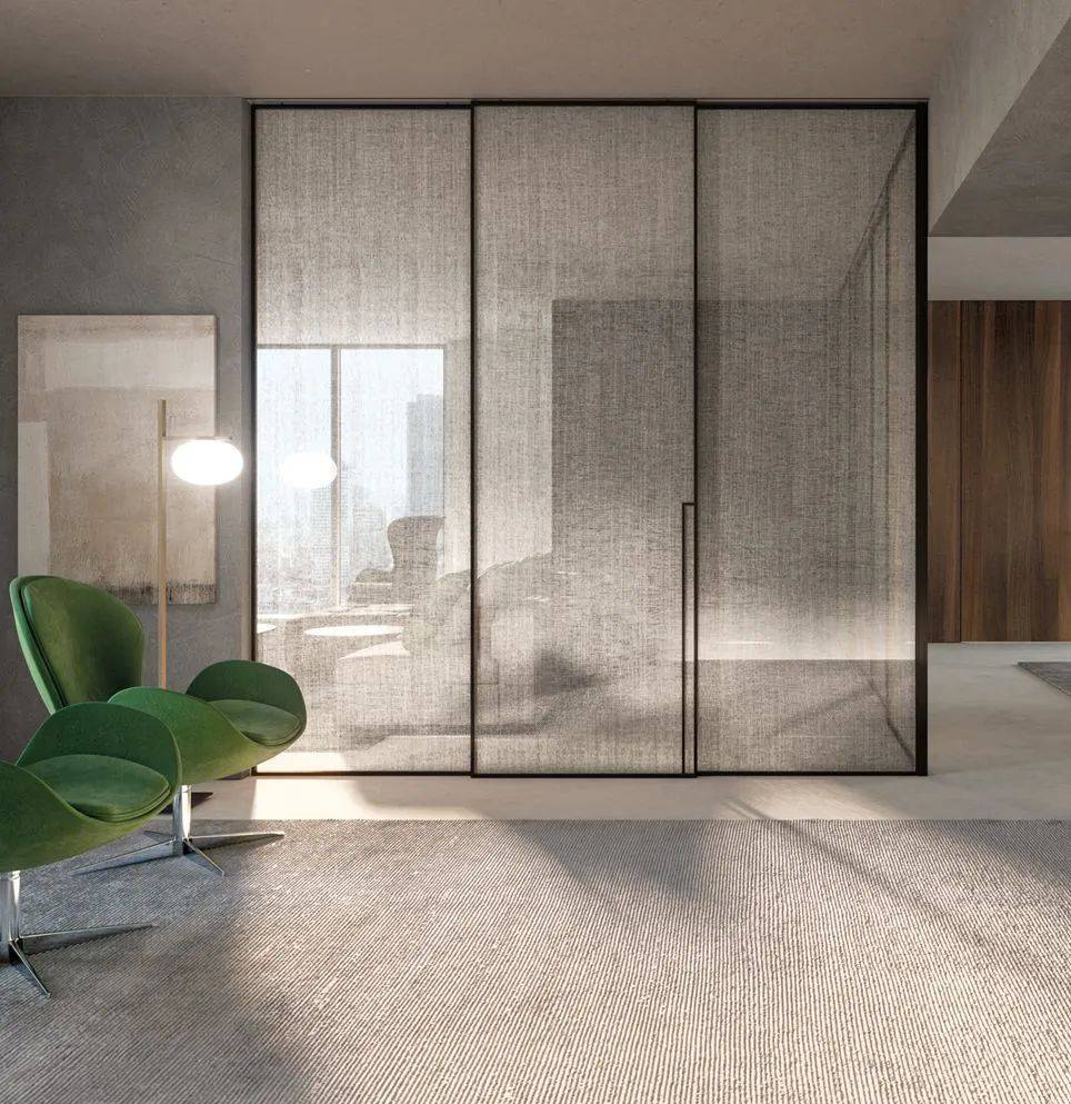 fabric laminated glass interior partition and door