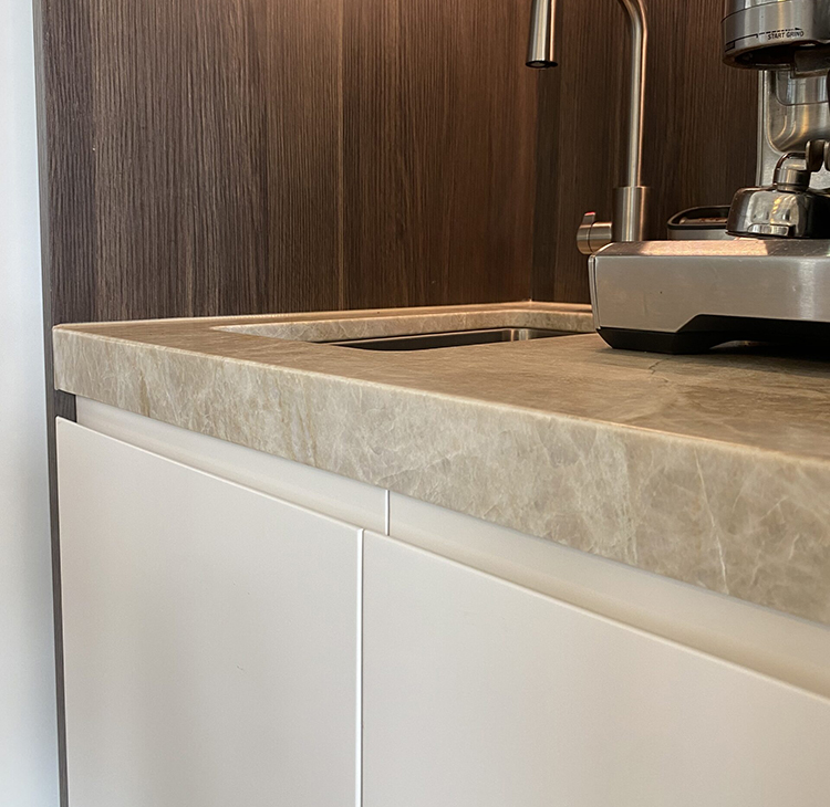 Taj Mahal quartzite wet bar countertop