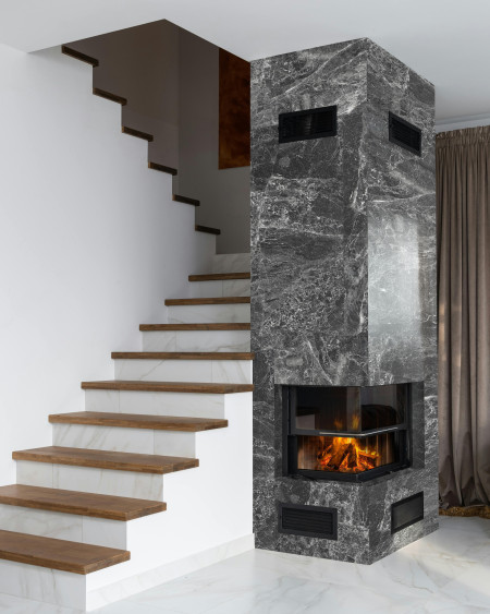 dark marble fireplace application