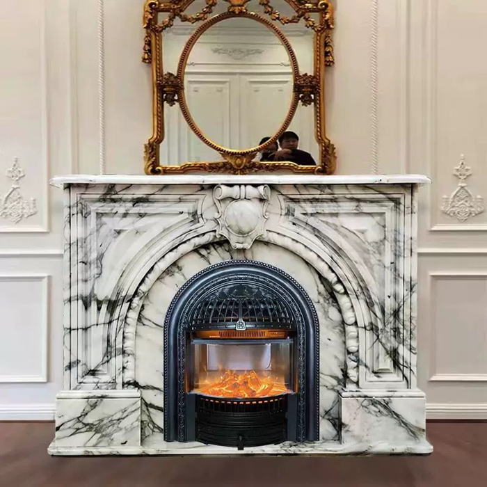 marble fireplace mantel showroom