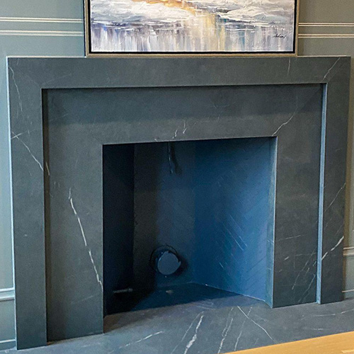 custom grey marble fireplace surround