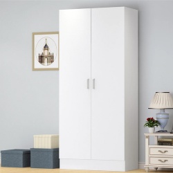 2 doors bedroom wardrobe armoires with closet storage organizer compartment and hanging bar