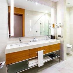 Bath Vanities with Quartz top Wooden Apron and Metal Base