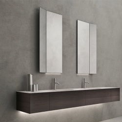 Bathroom vanities cabinets in oak wood and artificial stone top