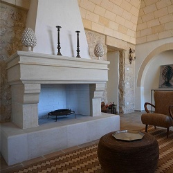 Beige Limestone Fireplace with Natural Texture