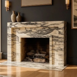 Calacatta Marble Fireplace Mantel Hand-Carved Modern Mantle