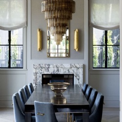 Calacatta Vagli marble fireplace surround in dining room