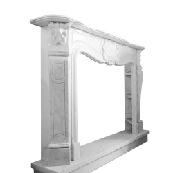 Classic Fireplace Mantel in Carrara Marble with Louis XVI Decoration