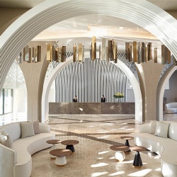 Curved Softgood Seating for Hotel Lobby Reception Area