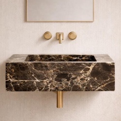 Dark Emperador marble wall mounted sink handmade natural stone bathroom basin