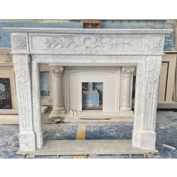 Fireplace Mantle SURROUND – Custom Hand Carved Marble Mantel – REAL STONE