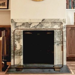 Fireplace renovation with Calacatta Turquoise marble mantel