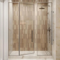 Framed Glass Shower Partition and Marble Mosaic Tiles