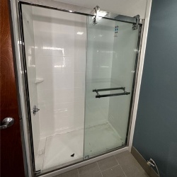 Glass Shower Door with Culture Marble Base and Wall Panels