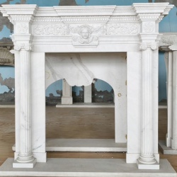 Grand Neoclassical White Marble Fireplace Mantle With Classical Mask