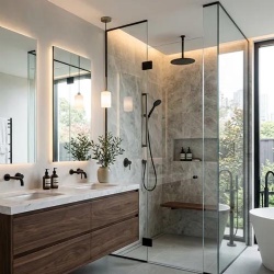Grey Natural Stone Marble Shower Wall Tiles