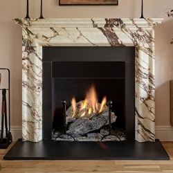 Heritage fireplace mantel in marble stone Calaccata Viola