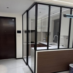 Hidden track sliding glass door for kitchen partition with aluminum frame