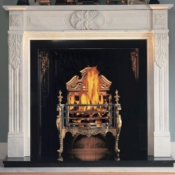 Imperial White marble fireplace surround with black granite slip and hearth