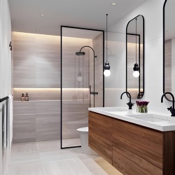 Industrial style glass and mirror with satin black metal frame